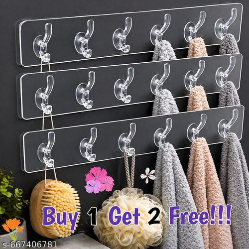 (Pack Of 3) 6 In 1 Self Adhesive Wall Hooks.