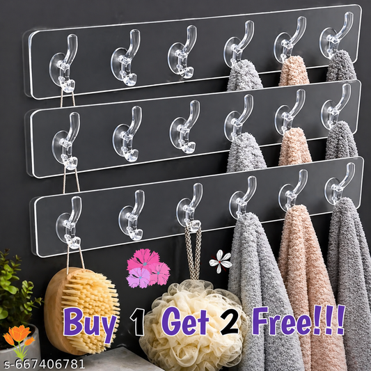 (Pack Of 3) 6 In 1 Self Adhesive Wall Hooks.